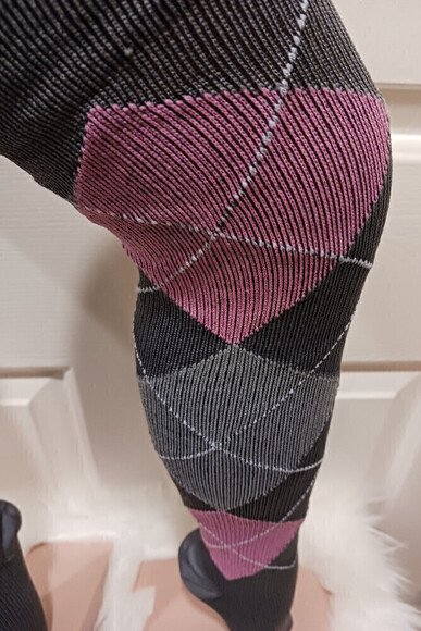 Knee High Socks In Argyle Pattern In Gray and Pink Size S/M - Picture 10 of 12
